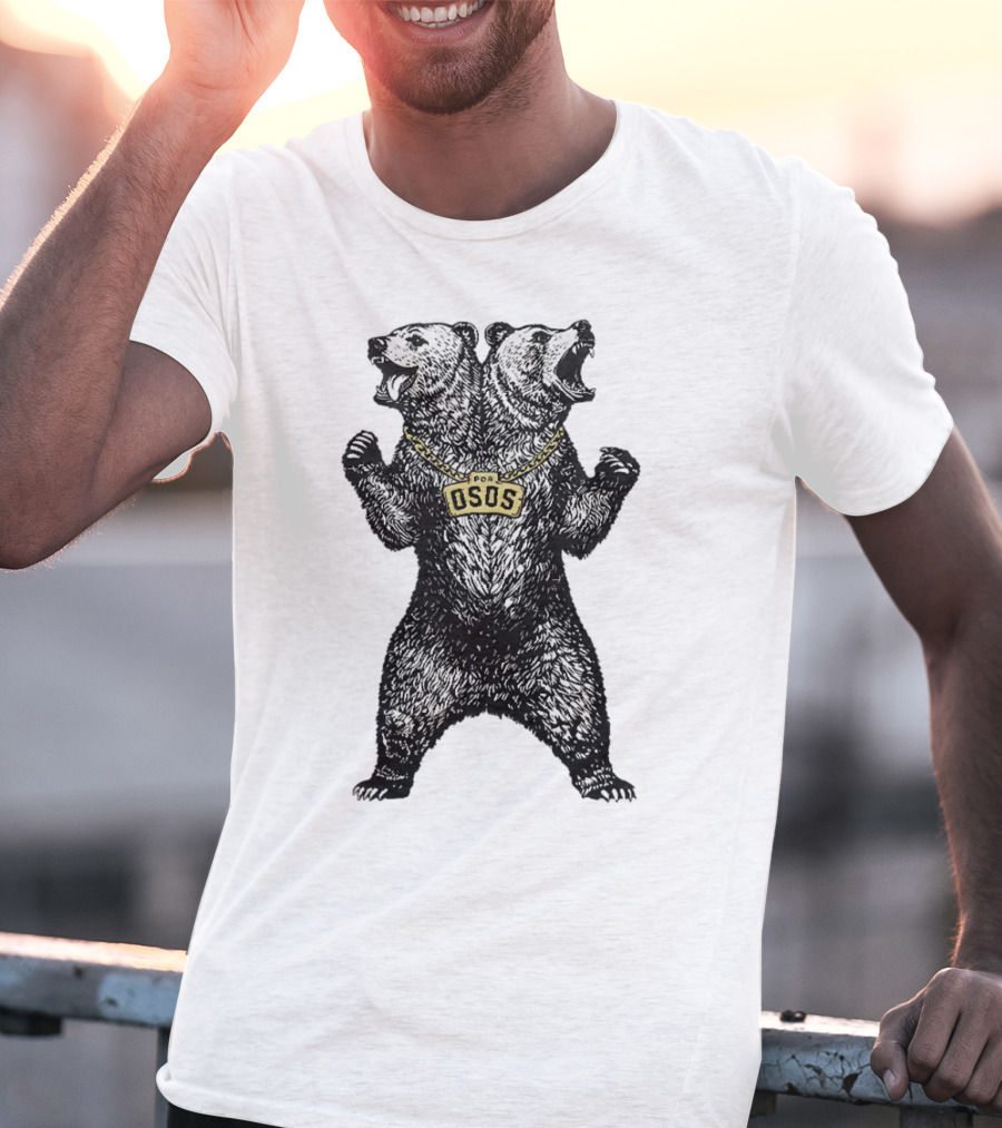 Double Osos Natural Bear Fierce Dual-Headed Roaring Emblem T-Shirt