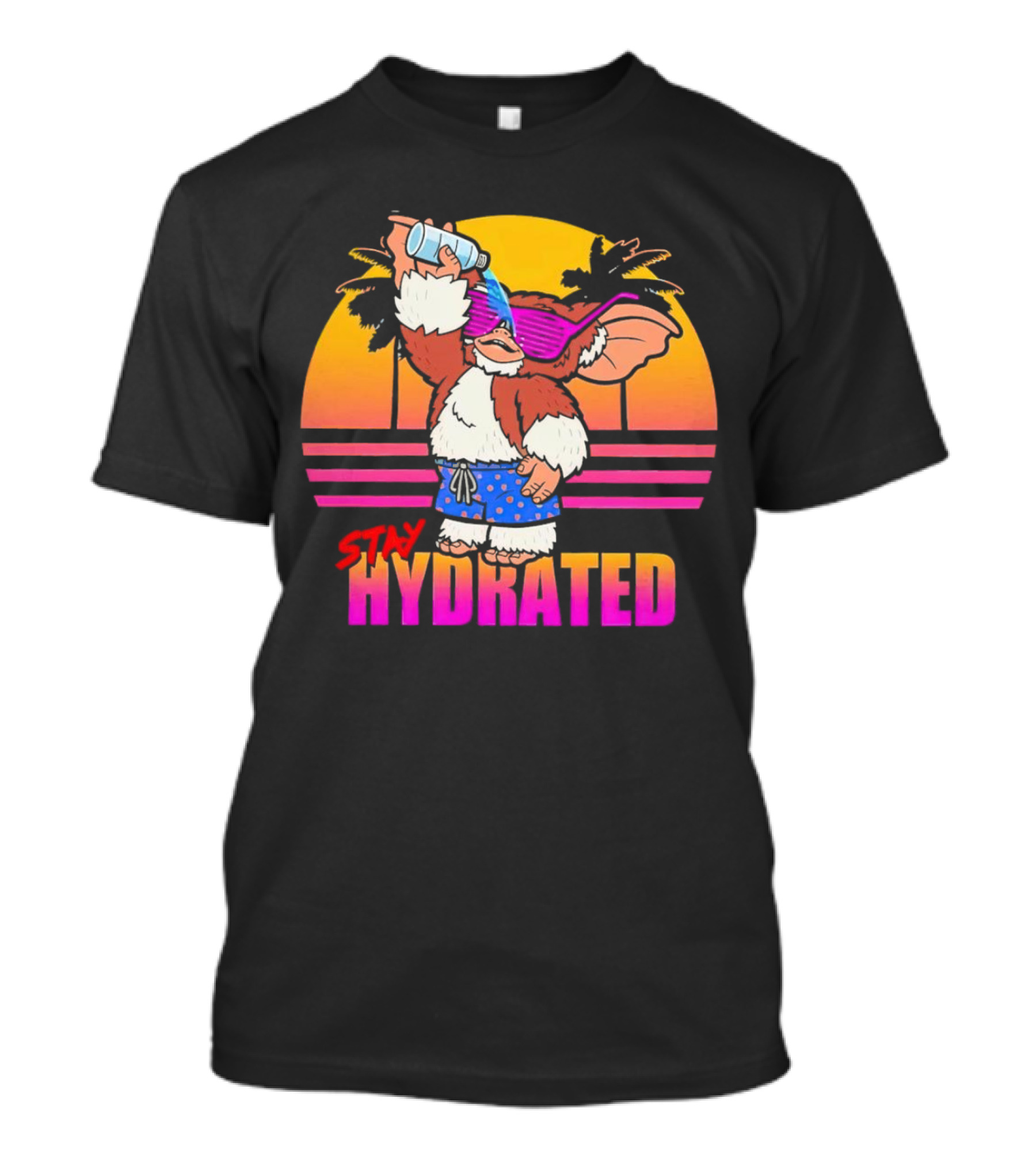 Stay Hydrated Gizmo Summer Beach Vibes With Sunset And Palm Trees T-Shirt