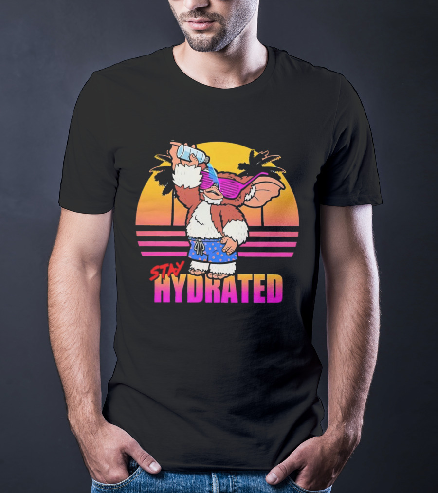 Stay Hydrated Gizmo Summer Beach Vibes With Sunset And Palm Trees T-Shirt