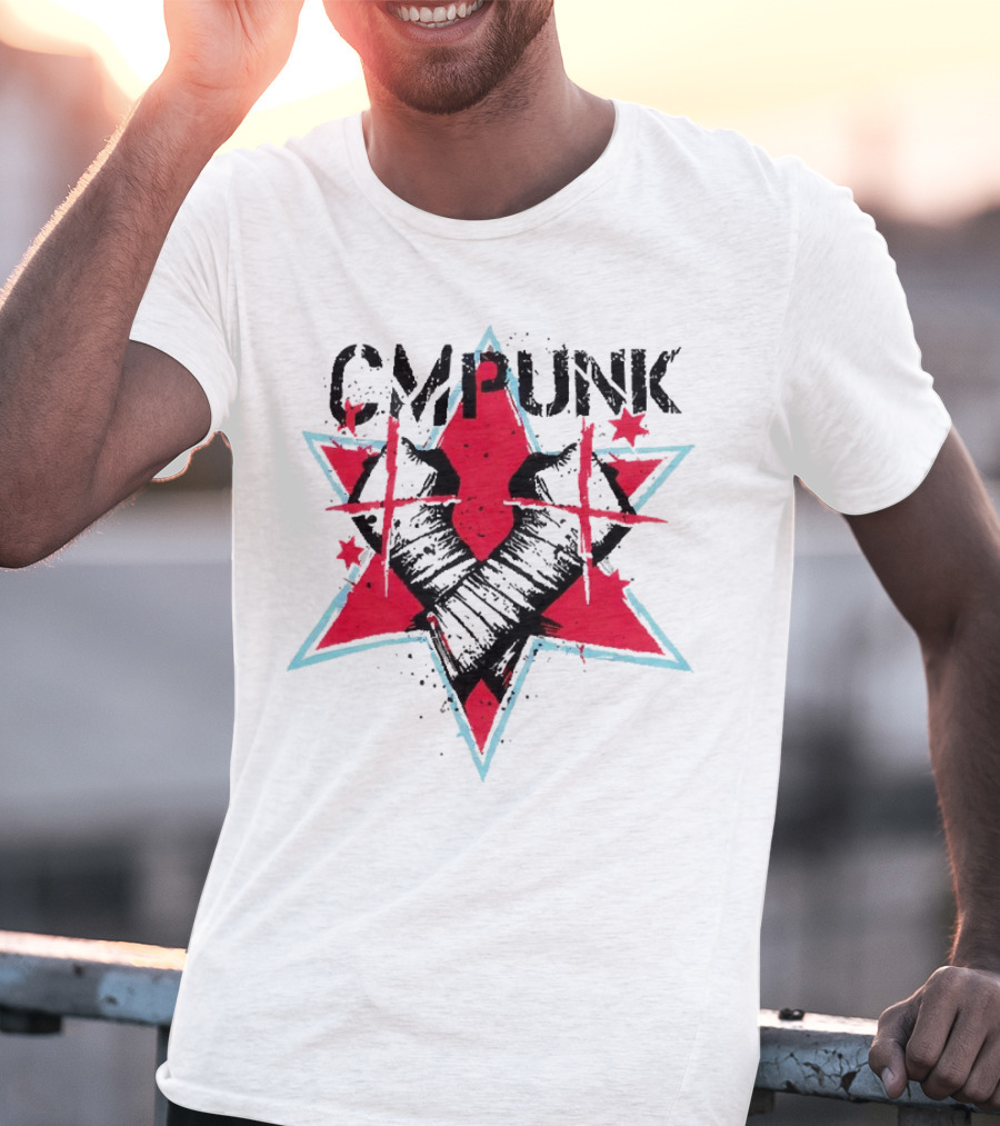 CM Punk Clobber McIntyre Logo Stars Fist Red Blue T-Shirt