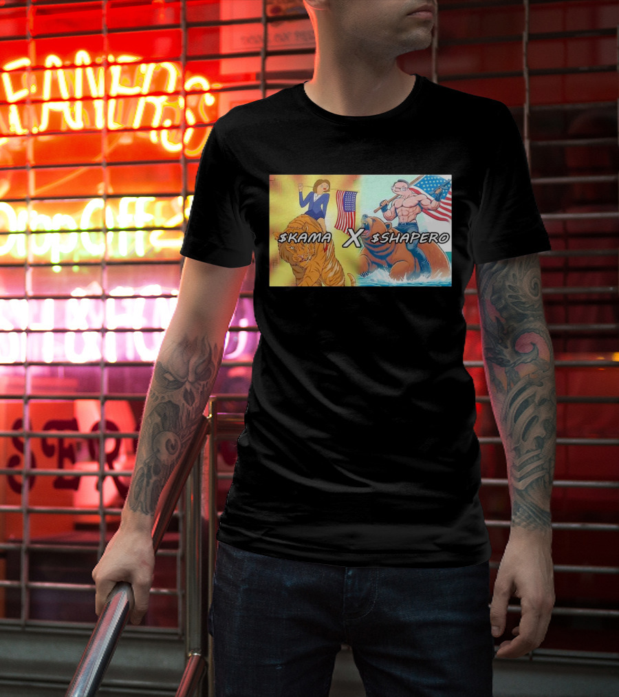 Kama X Shapero USA Cartoon Tiger Bear Flag Showdown T-Shirt