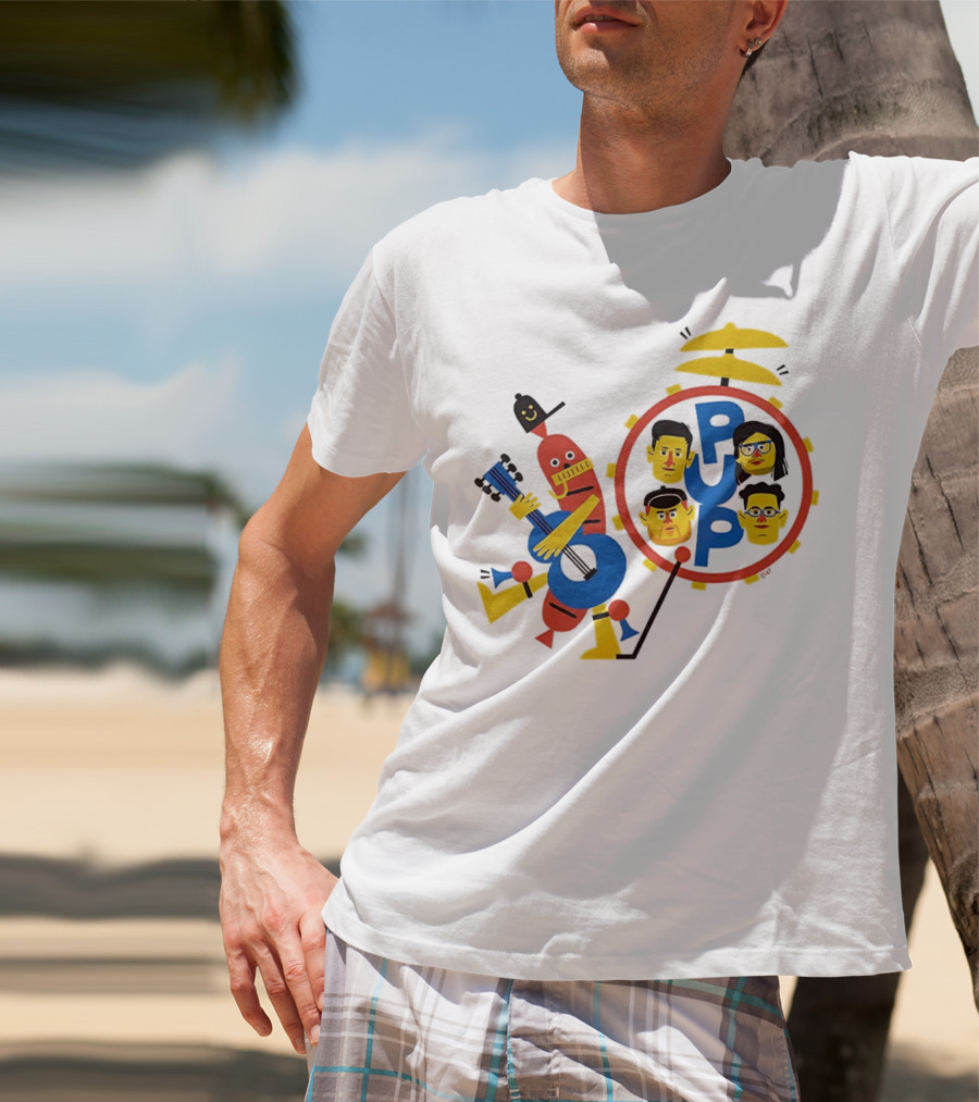 Band Of Wiener Pup Drum Faces And Guitar Character T-Shirt