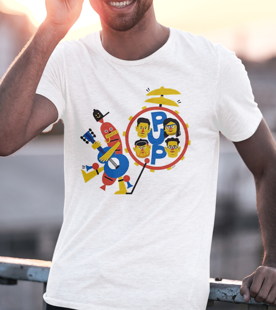 Band Of Wiener Pup Drum Faces And Guitar Character T-Shirt