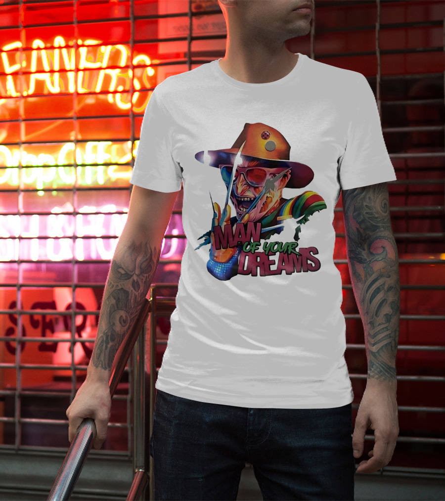Freddy Krueger Rainbow Hat Sunglasses Claw Man Of Your Dreams T-Shirt