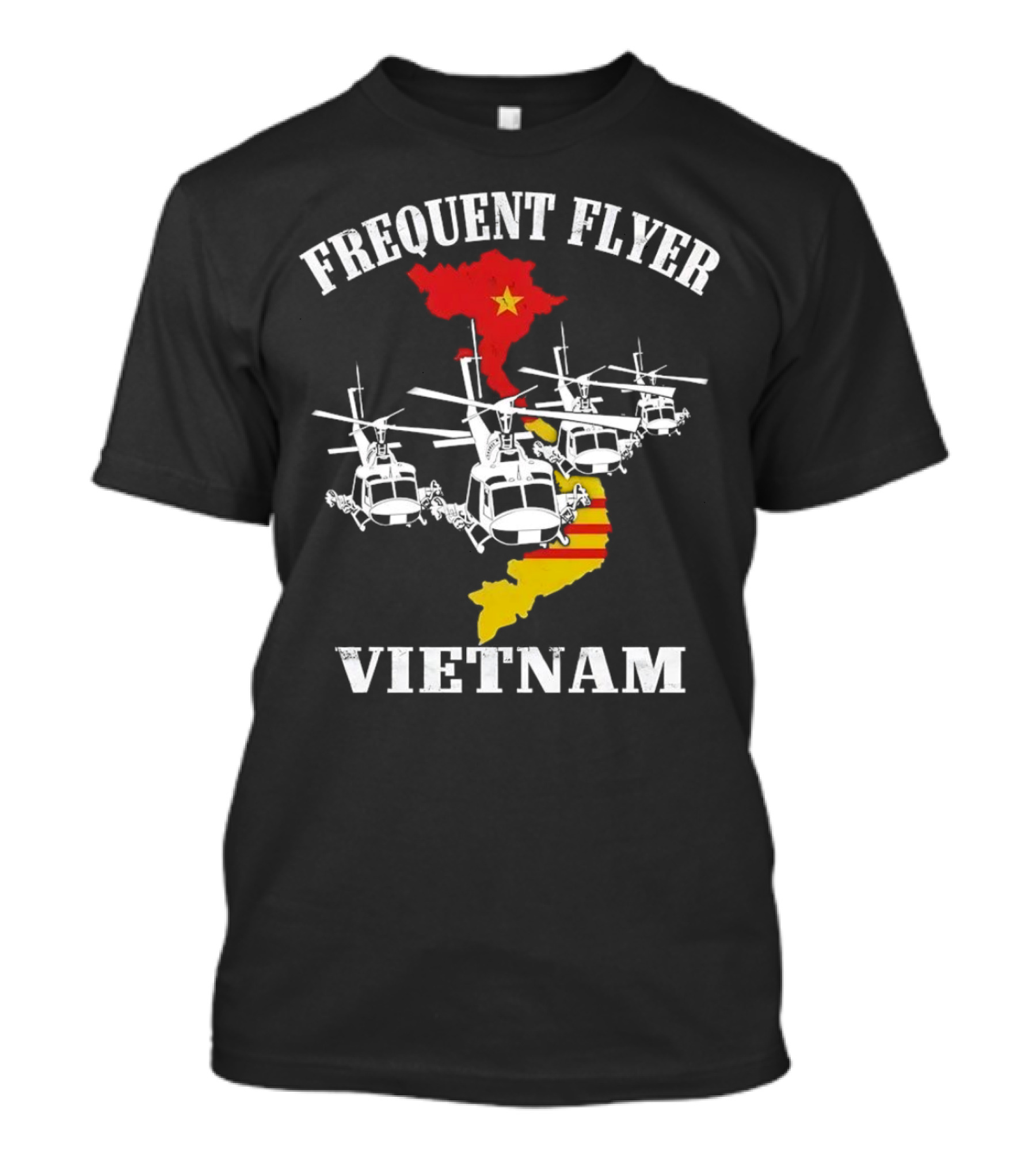 Frequent Flyer Helicopter Vietnam Map With Star And Stripes T-Shirt