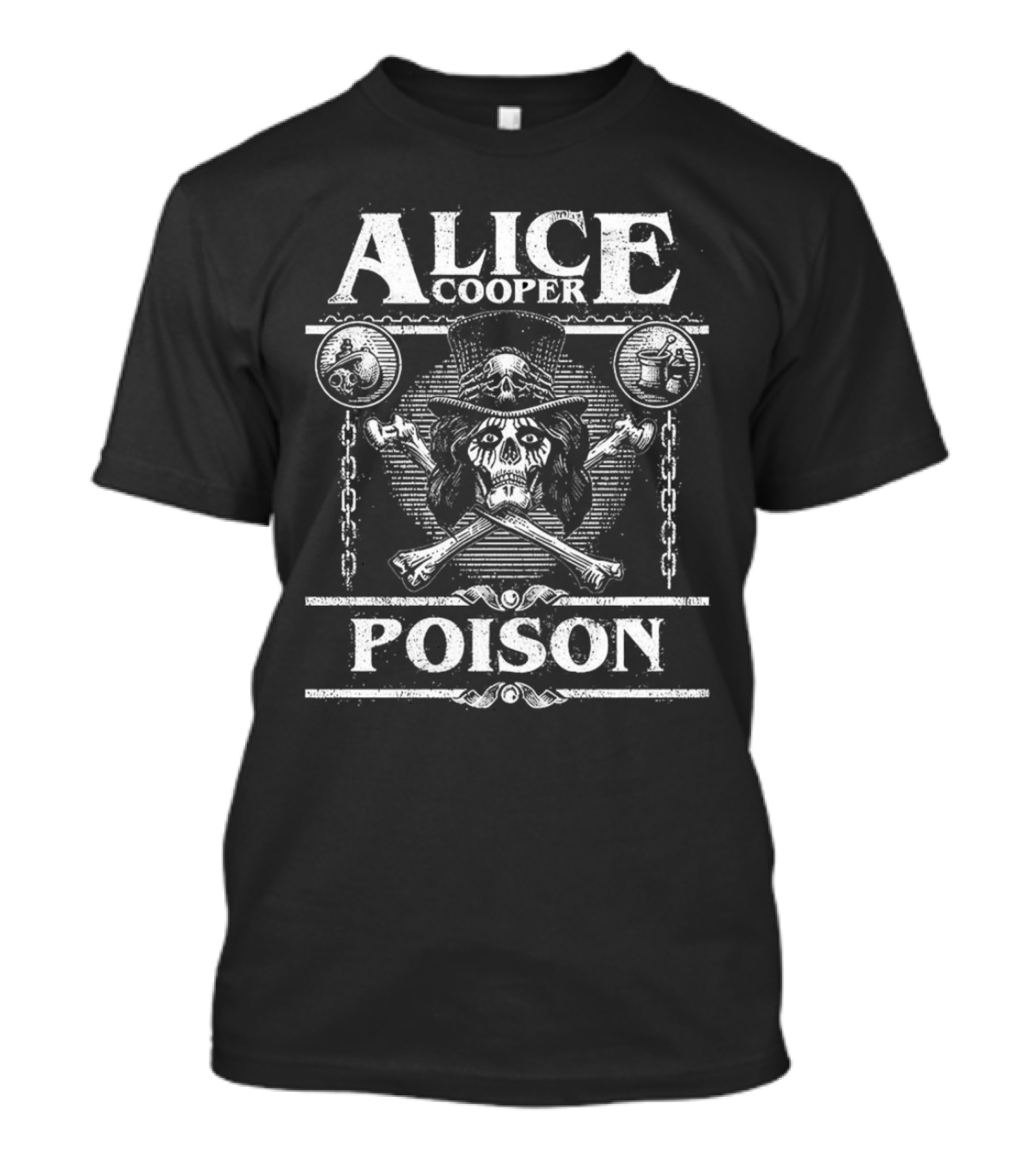 Alice Cooper Skull Chains Poison Crossbones Hat T-Shirt