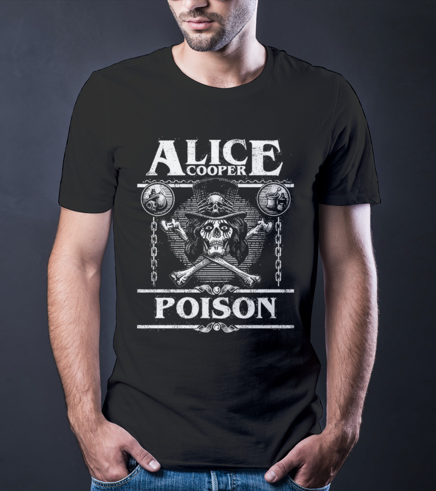 Alice Cooper Skull Chains Poison Crossbones Hat T-Shirt