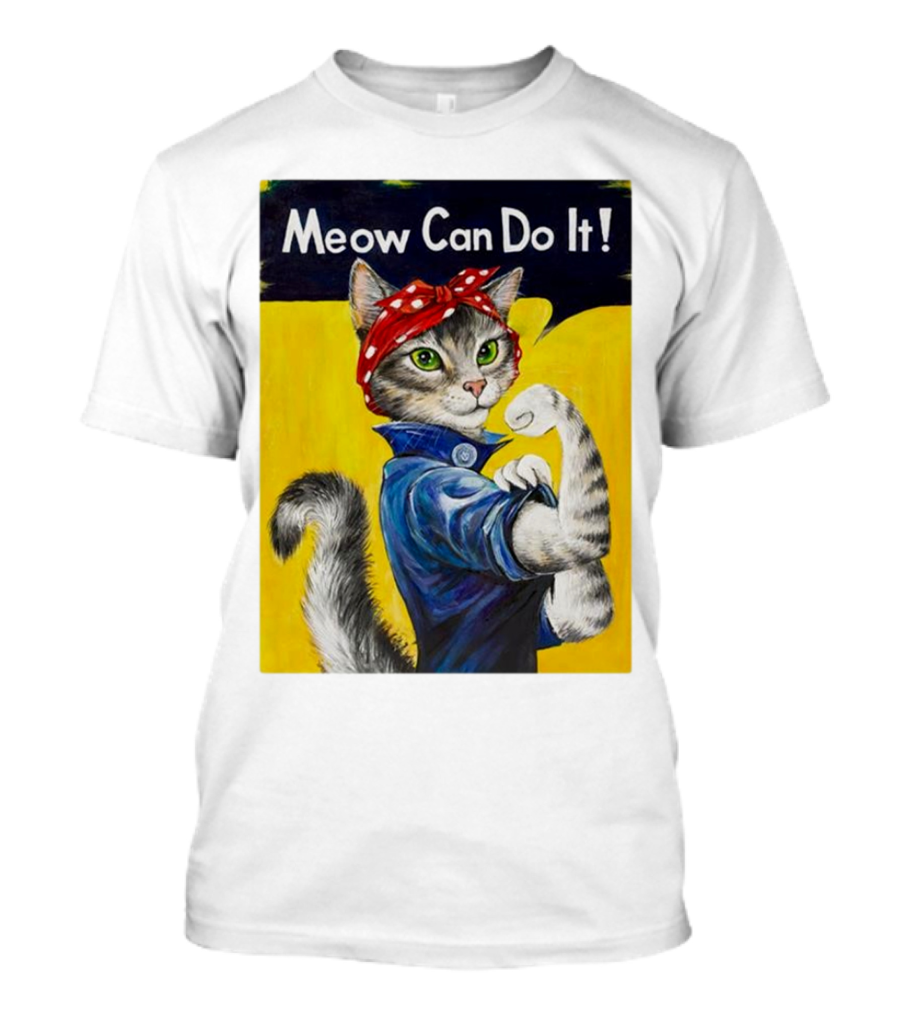 Meow Can Do It Rosie The Riveter Cat Red Bandana T-Shirt
