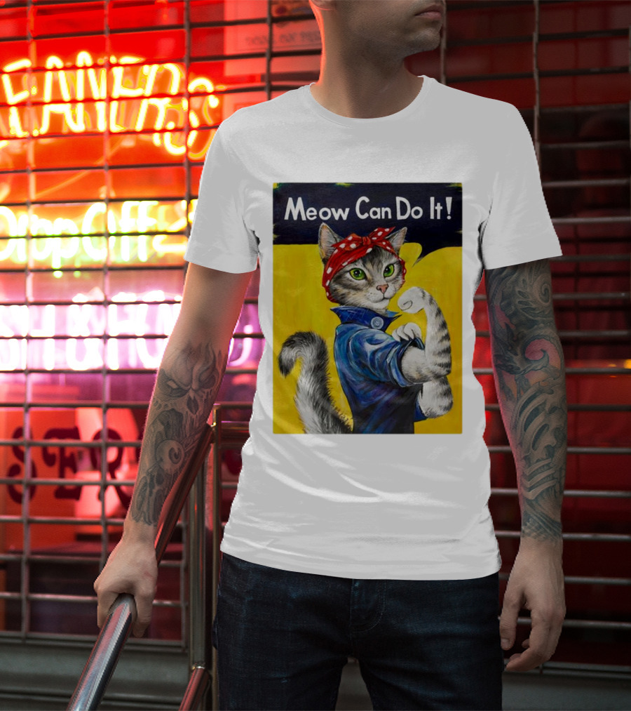 Meow Can Do It Rosie The Riveter Cat Red Bandana T-Shirt