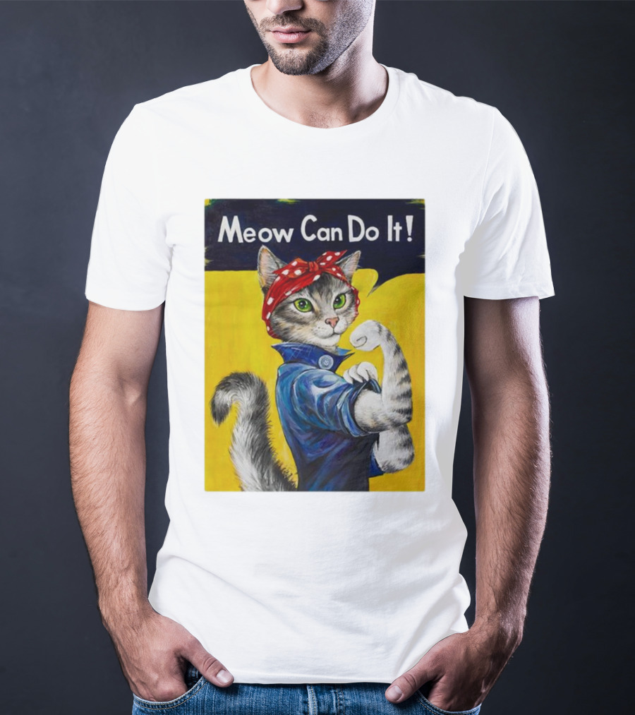 Meow Can Do It Rosie The Riveter Cat Red Bandana T-Shirt