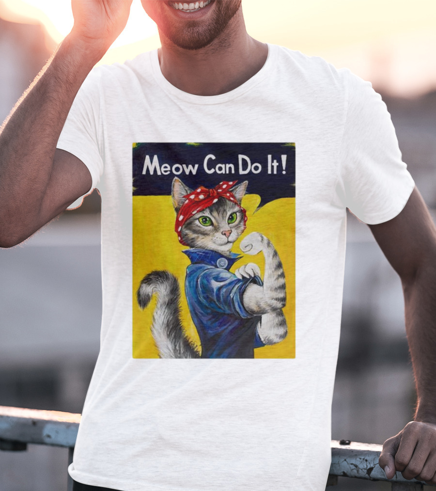 Meow Can Do It Rosie The Riveter Cat Red Bandana T-Shirt