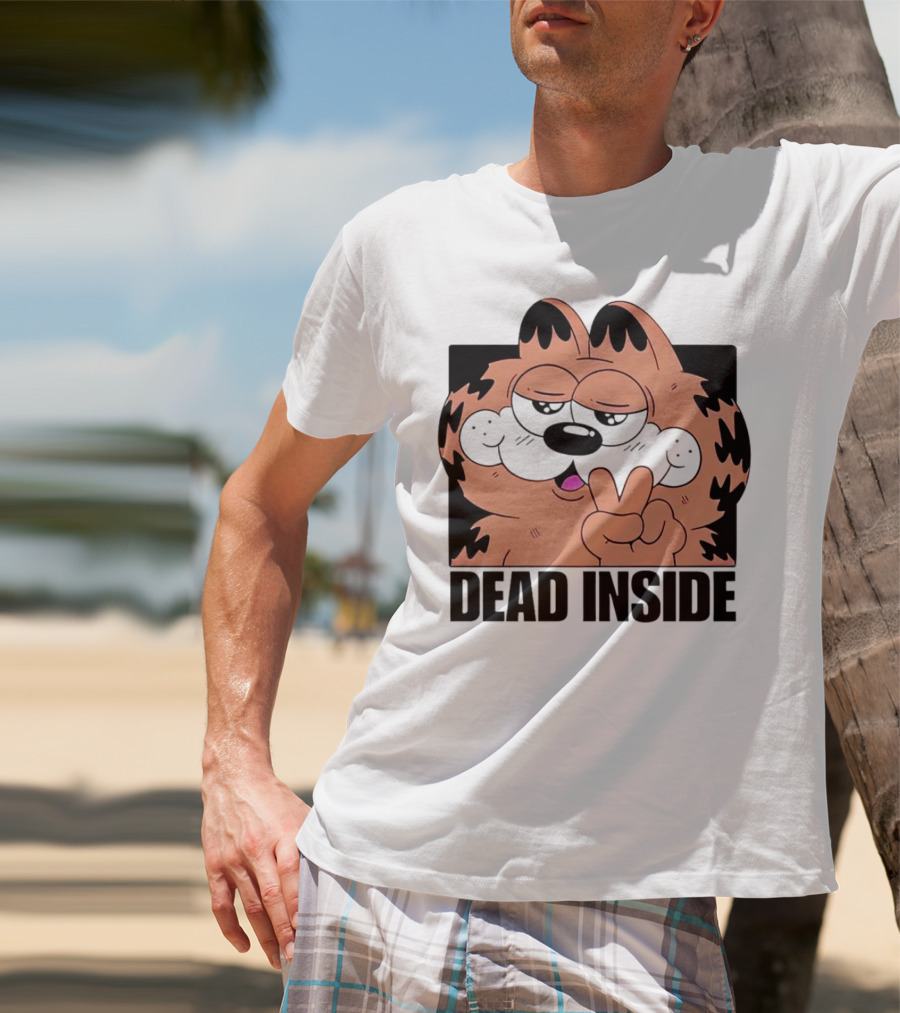 Garfield Dead Inside Peace Sign Iconic Meme T-Shirt