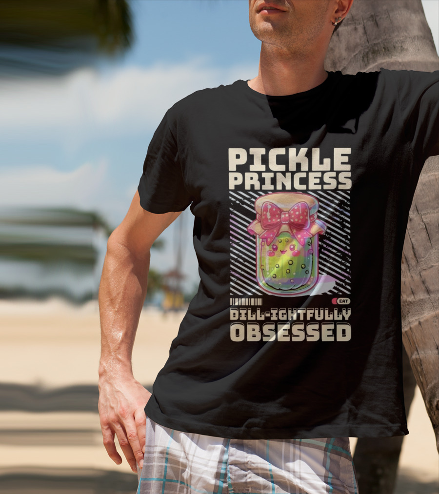 Pickle Princess Dill-ightfully Obsessed Retro Cute Jar With Bow And Barcode Eat T-Shirt