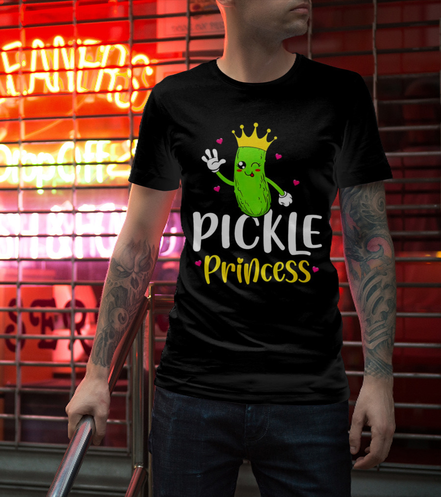 Pickle Princess Cute Crowned Character With Hearts T-Shirt