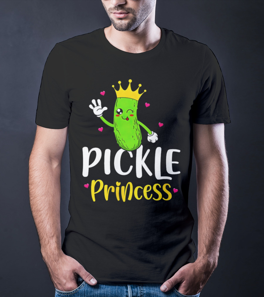 Pickle Princess Cute Crowned Character With Hearts T-Shirt