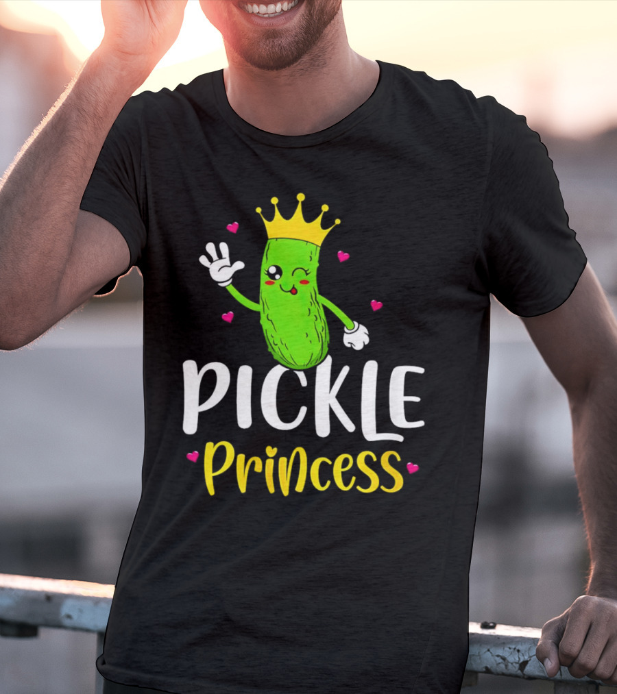 Pickle Princess Cute Crowned Character With Hearts T-Shirt