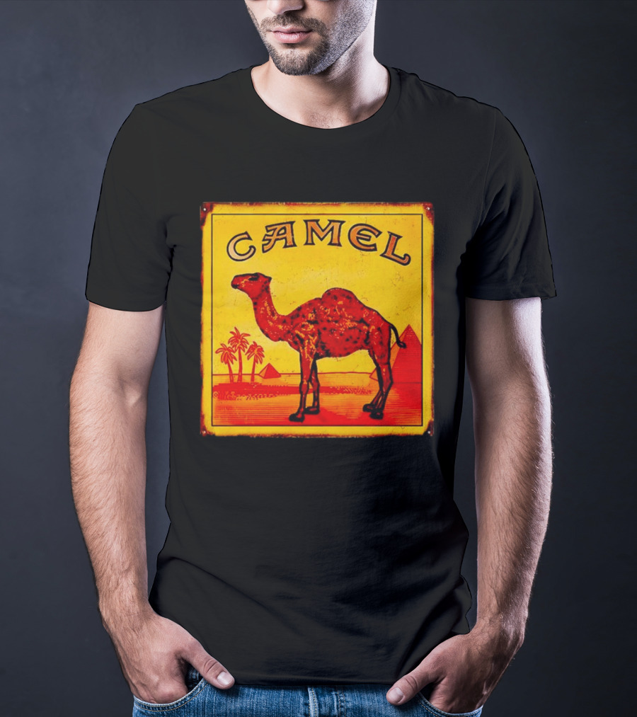Vintage Camel Cigarettes Logo Yellow Square With Red Camel And Pyramids T-Shirt