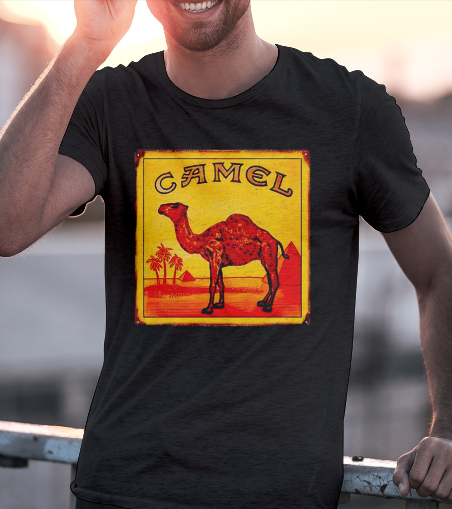 Vintage Camel Cigarettes Logo Yellow Square With Red Camel And Pyramids T-Shirt