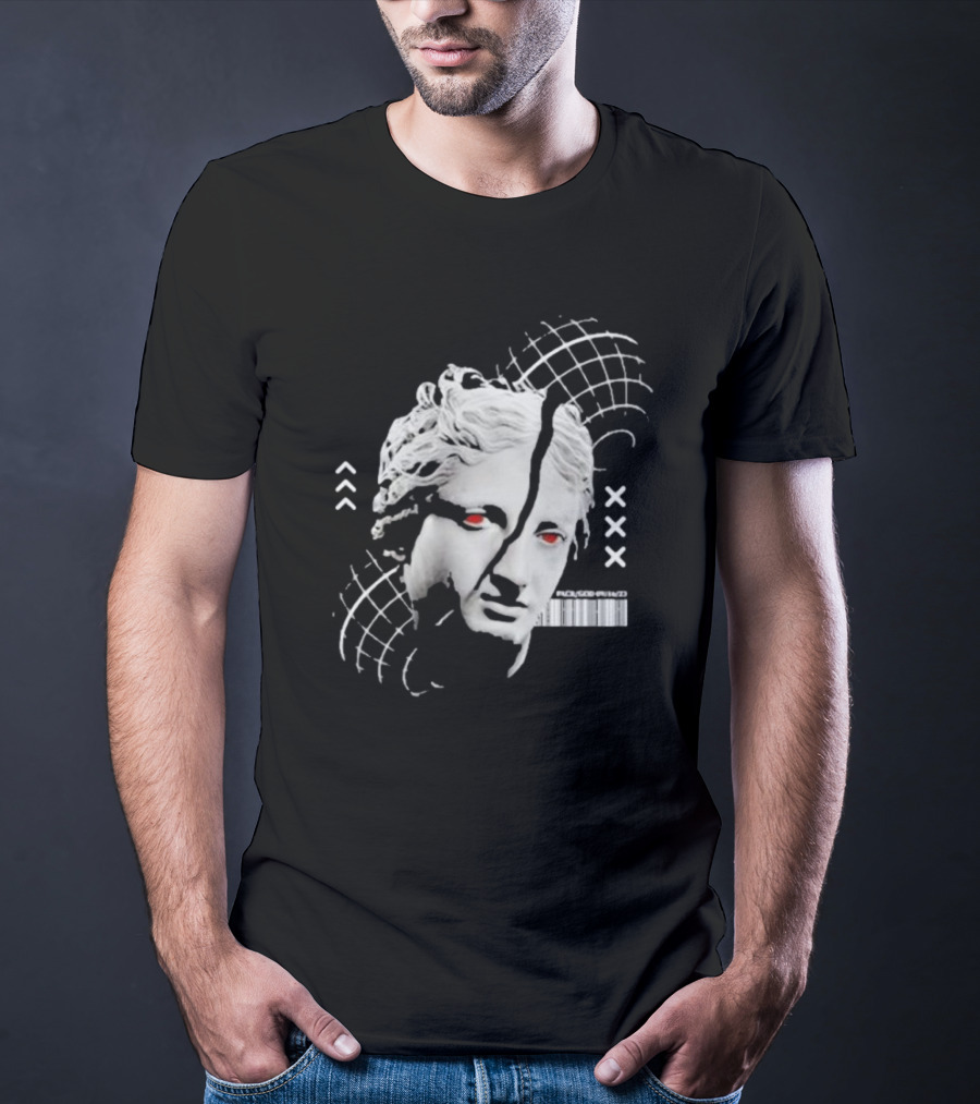 Packgod Formal Distorted Classical Art With Red Eyes And Barcode T-Shirt