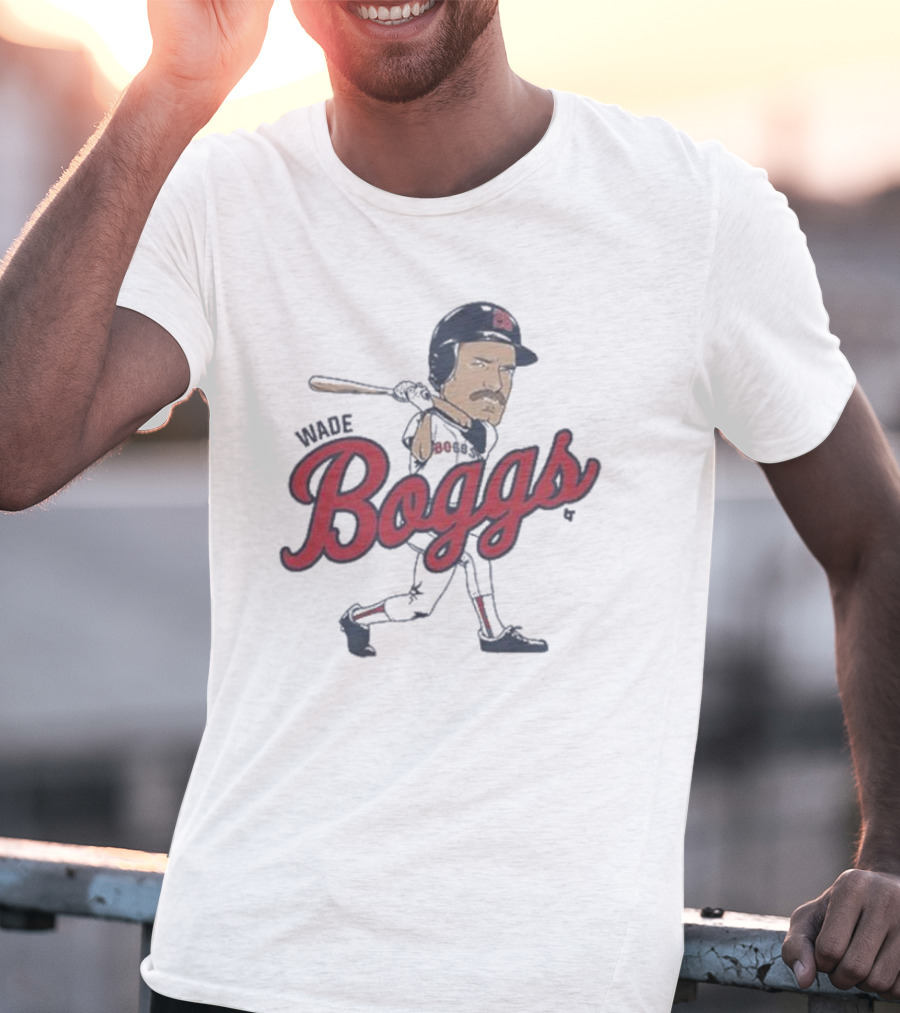 Wade Boggs Caricature Baseball Player With Bat And Signature T-Shirt