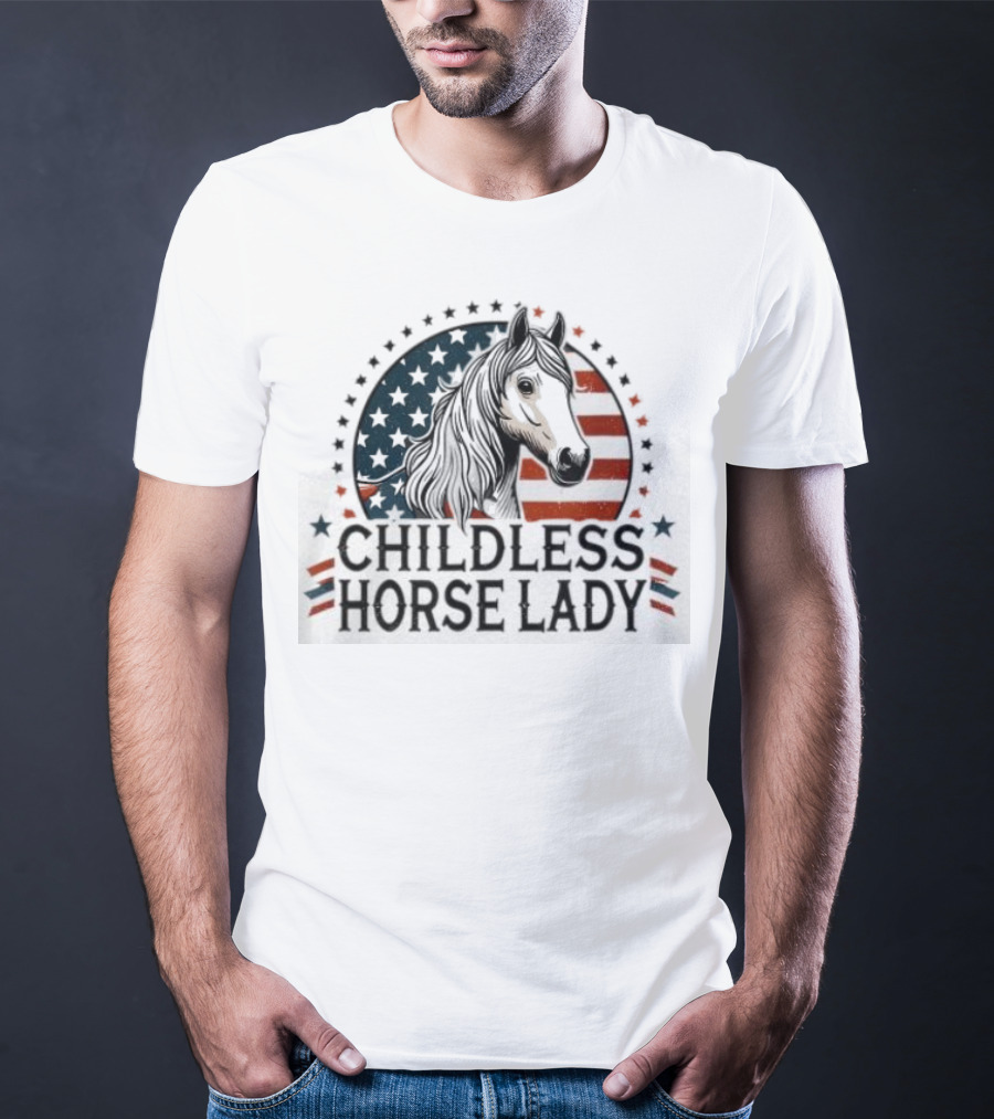 Childless Horse Lady American Flag Cowgirl Equine T-Shirt