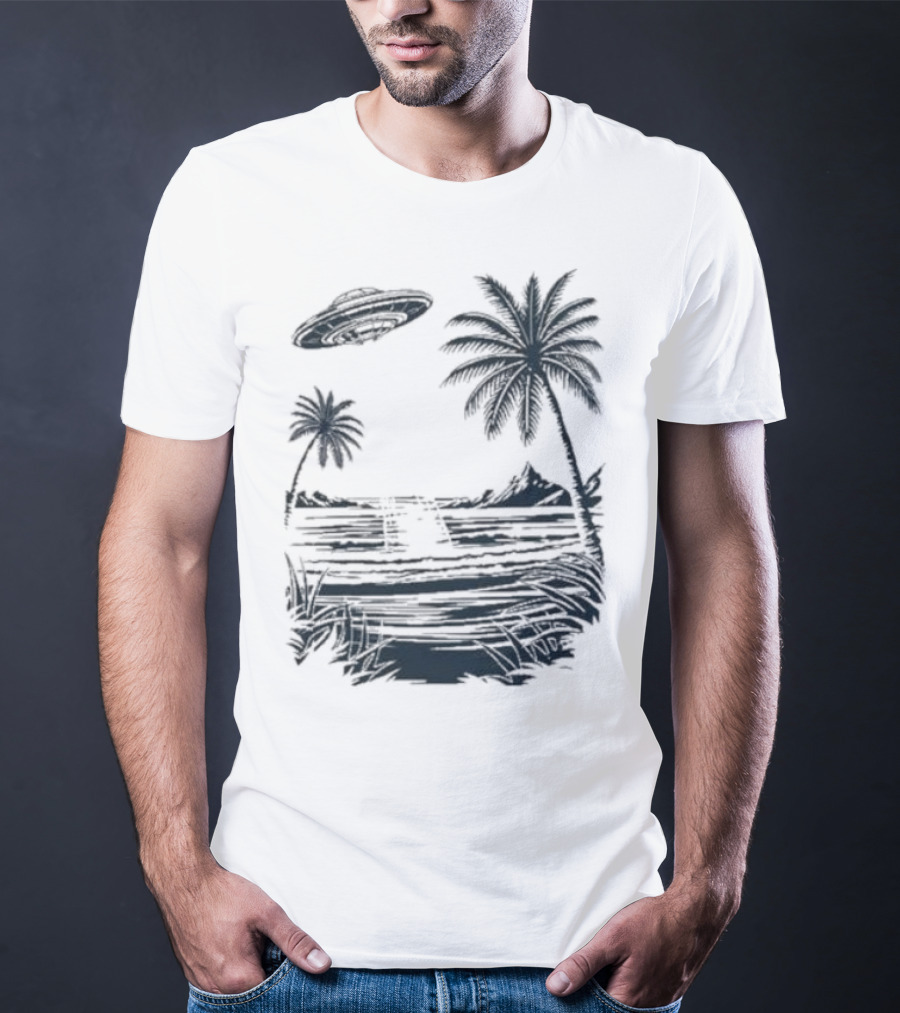 Into The AM Tropical Encounter Vintage UFO Palm Landscape T-Shirt