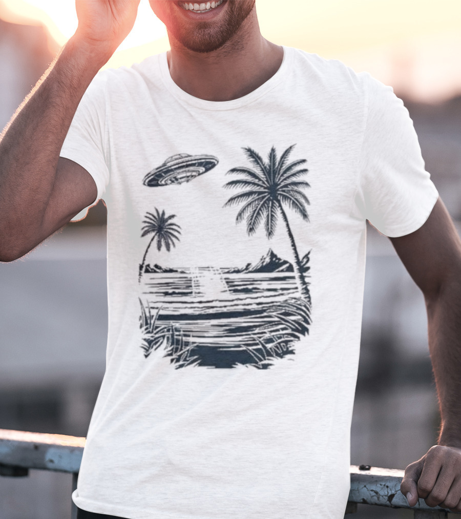 Into The AM Tropical Encounter Vintage UFO Palm Landscape T-Shirt