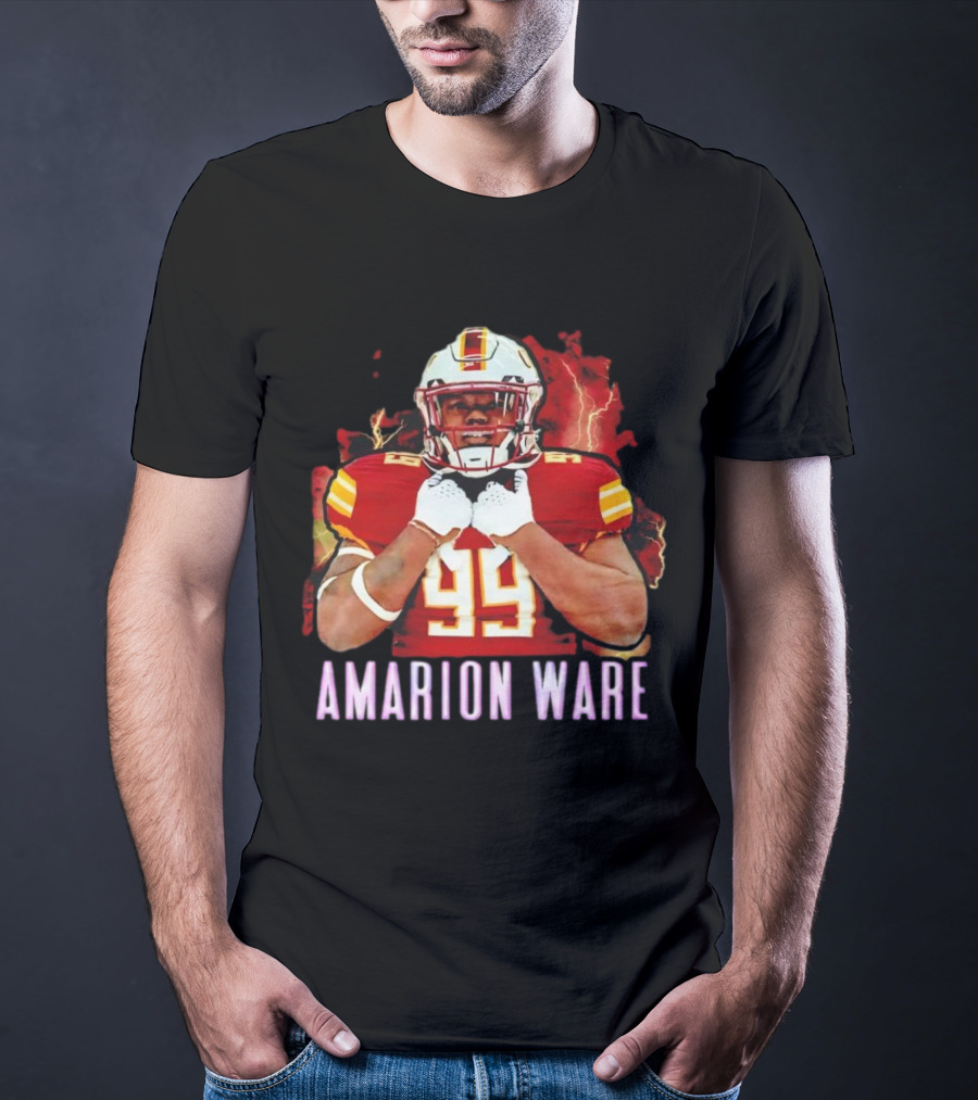 Amarion Ware ULM Warhawks 99 Football Player Lightning Background T-Shirt