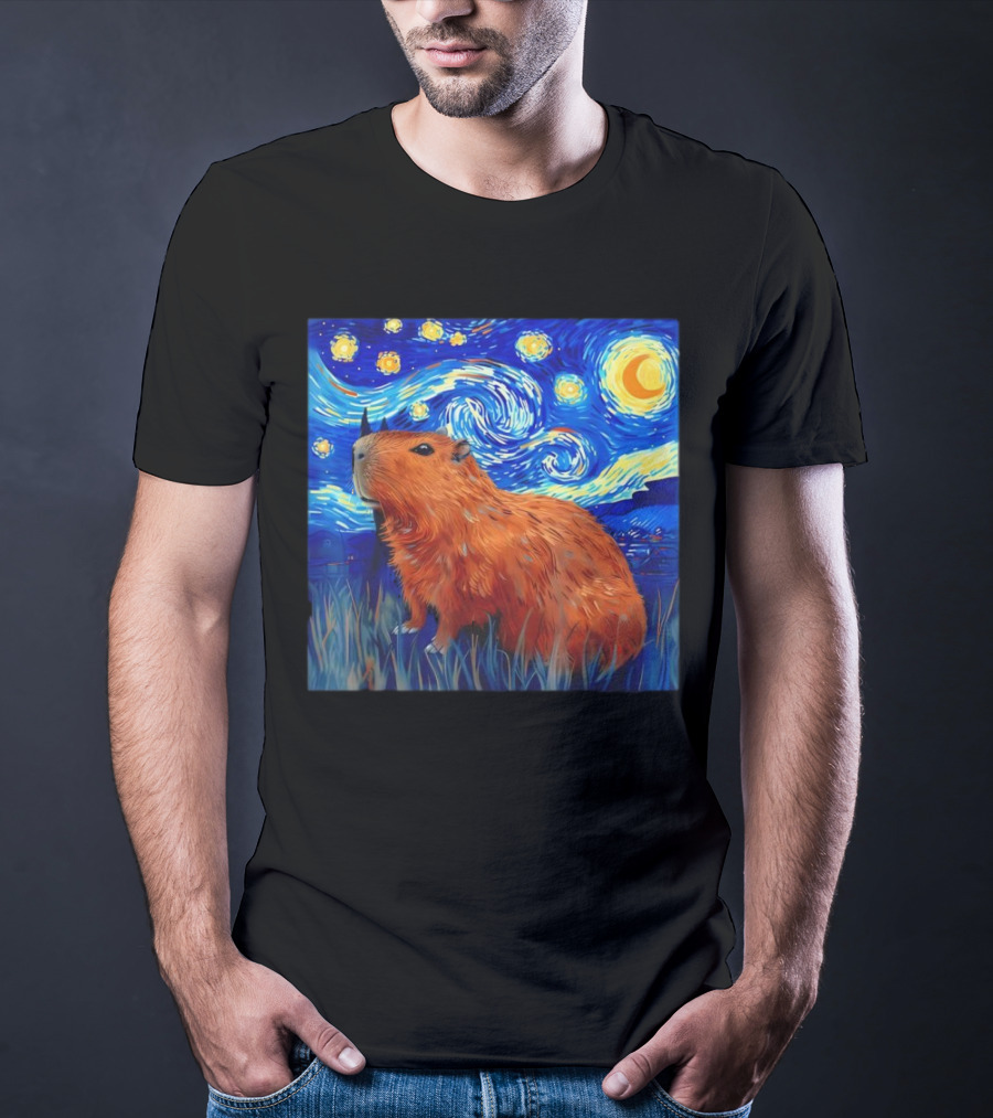 Capybara Starry Night Van Gogh Fusion T-Shirt
