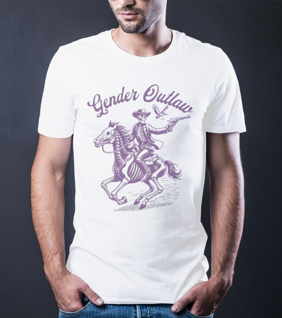 Gender Outlaw Skeleton Cowboy Rider With Pride T-Shirt
