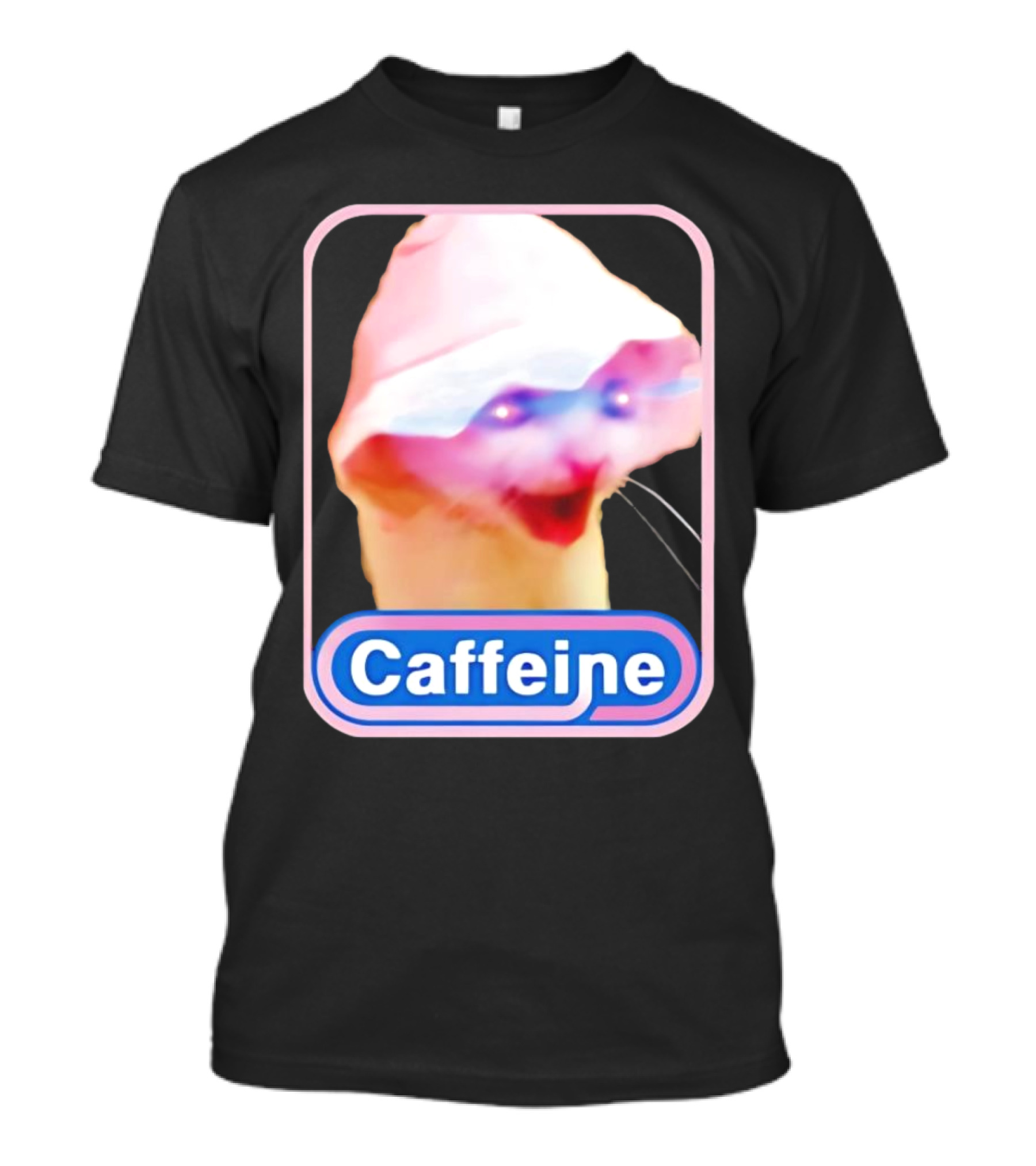 K45ink Caffeine Meme Cat With Glowing Eyes T-Shirt