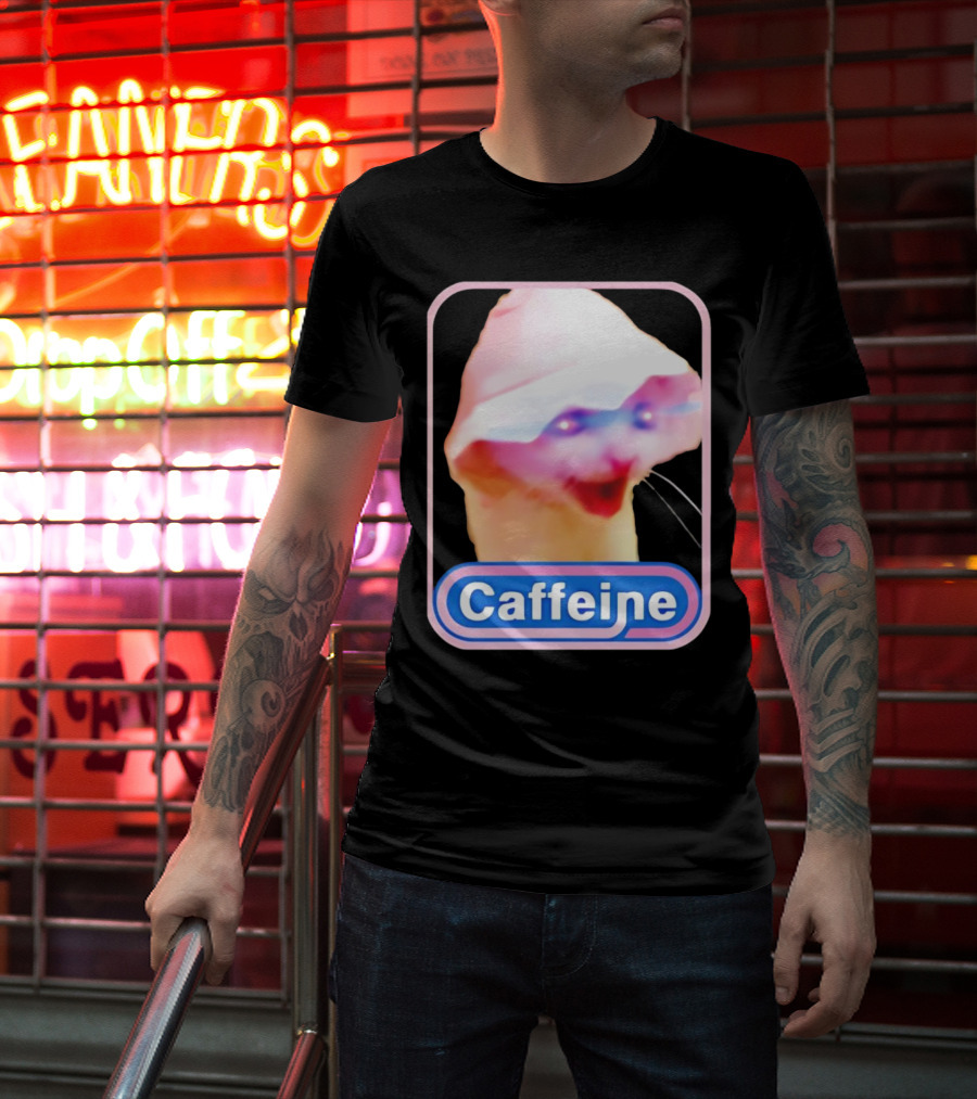 K45ink Caffeine Meme Cat With Glowing Eyes T-Shirt