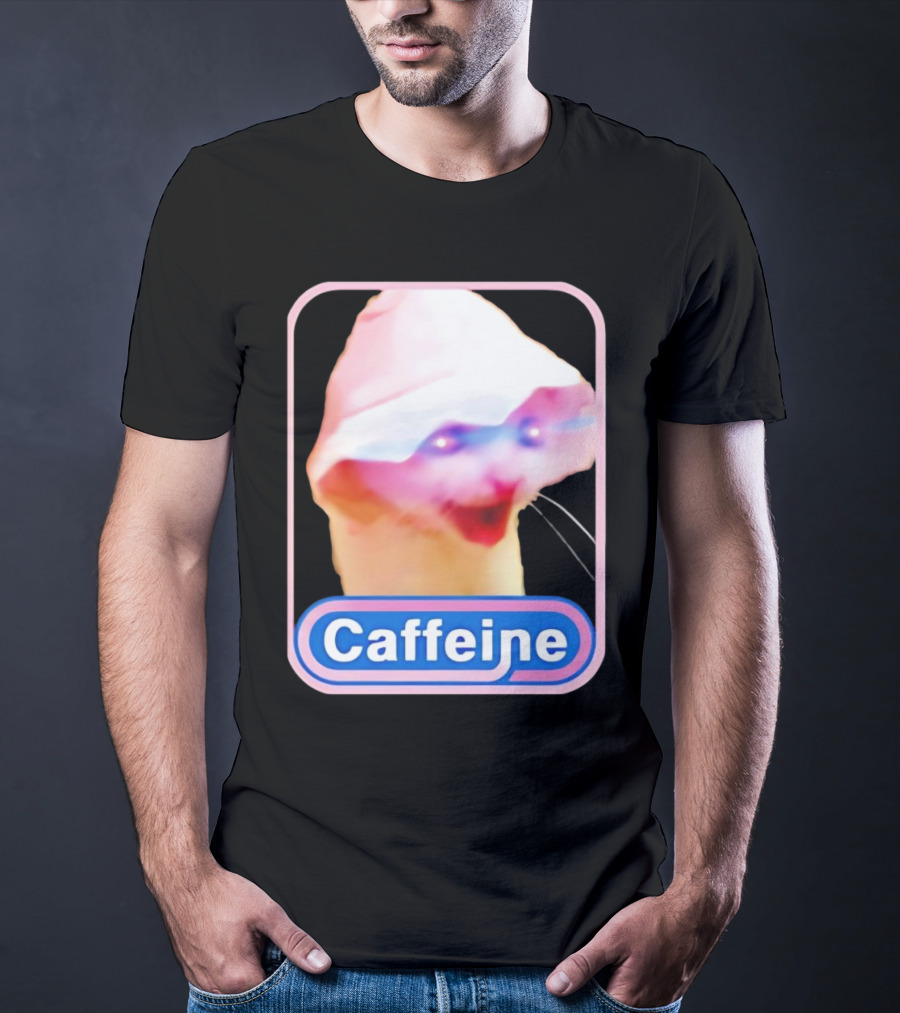 K45ink Caffeine Meme Cat With Glowing Eyes T-Shirt