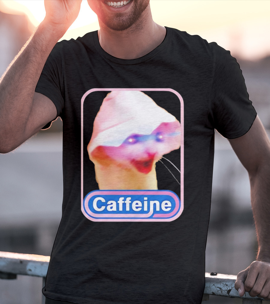 K45ink Caffeine Meme Cat With Glowing Eyes T-Shirt