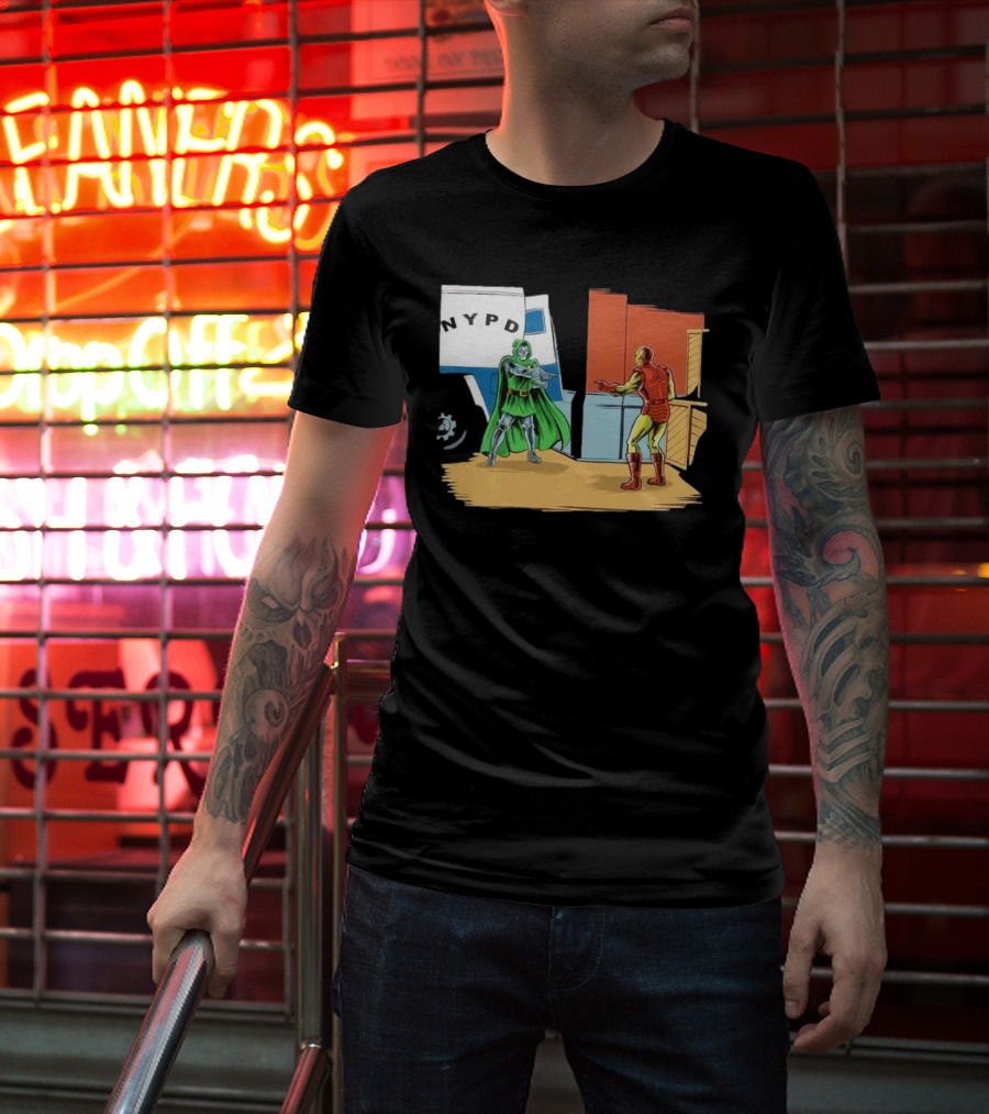 Doctor Doom Pointing At Iron Man In NYPD Scene New Mask Same Task T-Shirt