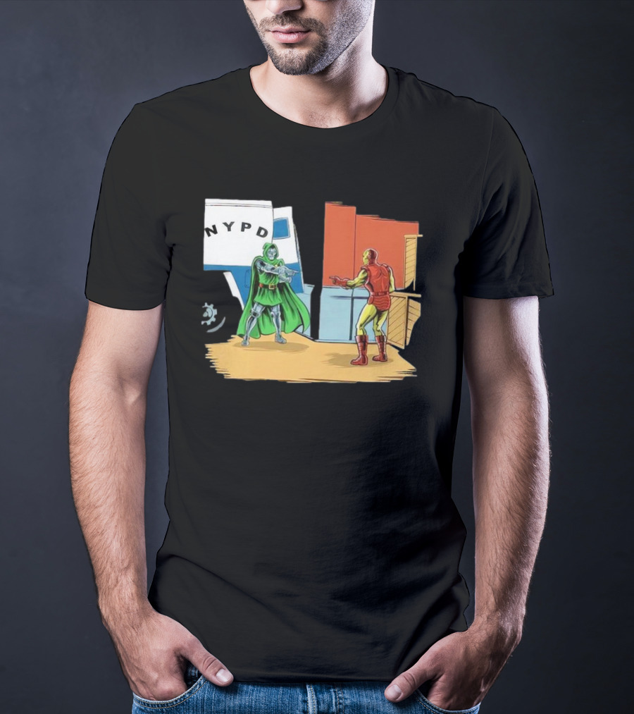 Doctor Doom Pointing At Iron Man In NYPD Scene New Mask Same Task T-Shirt