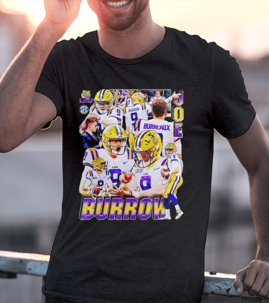 LSU Tigers Joe Burrow 9 SEC Football Burreaux Quarterback T-Shirt