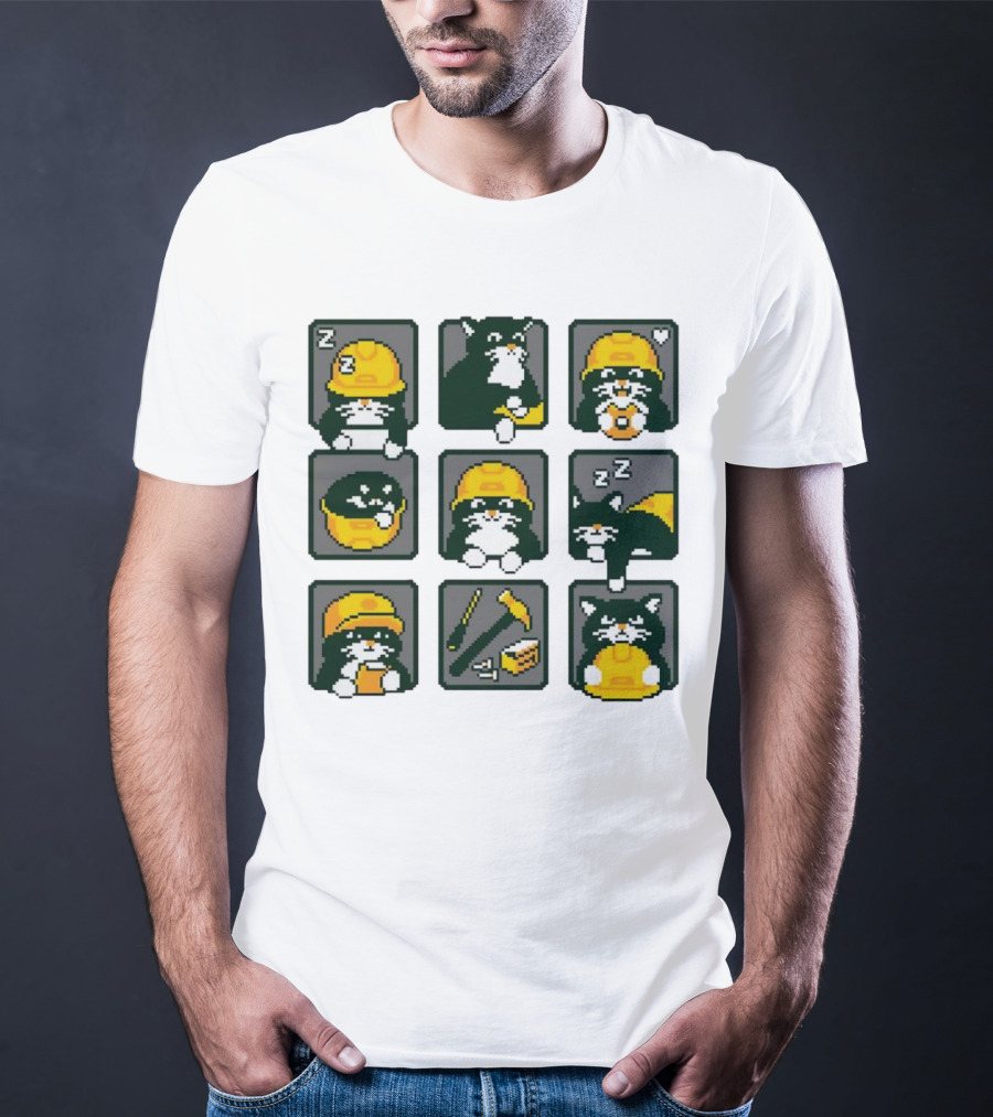 Cats In Construction Jobs Pixel Art Game T-Shirt
