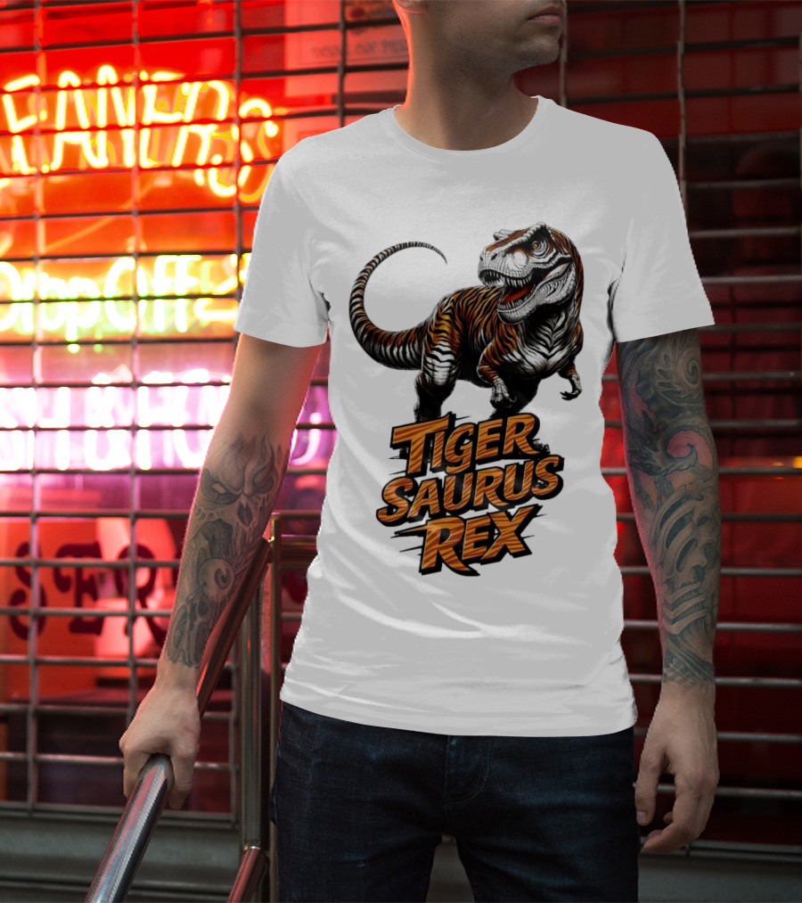 Fierce Tiger Saurus Rex Dinosaur Tiger Saurus Rex T-Shirt