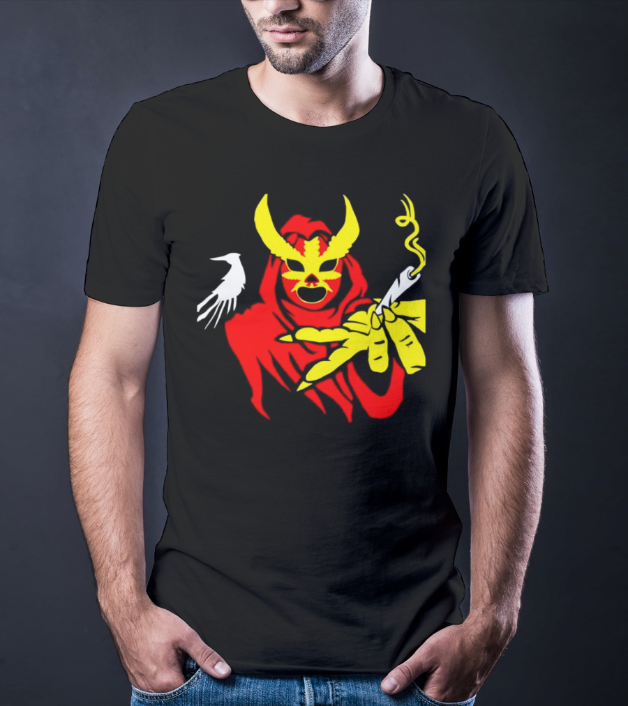 High Side Of The Ropes Wraithador Masked Figure Smoking With Raven T-Shirt