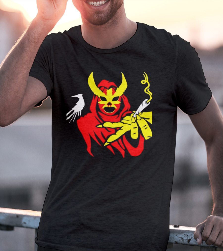 High Side Of The Ropes Wraithador Masked Figure Smoking With Raven T-Shirt