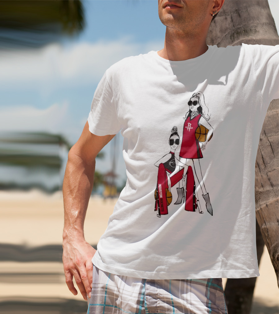 Houston Rockets G-III 4Her Basketball Girls Fitted Red Fashion Style With Basketballs T-Shirt