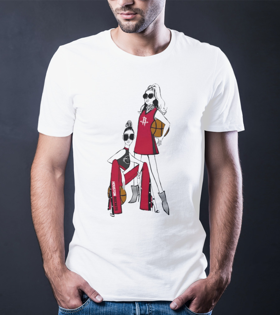 Houston Rockets G-III 4Her Basketball Girls Fitted Red Fashion Style With Basketballs T-Shirt