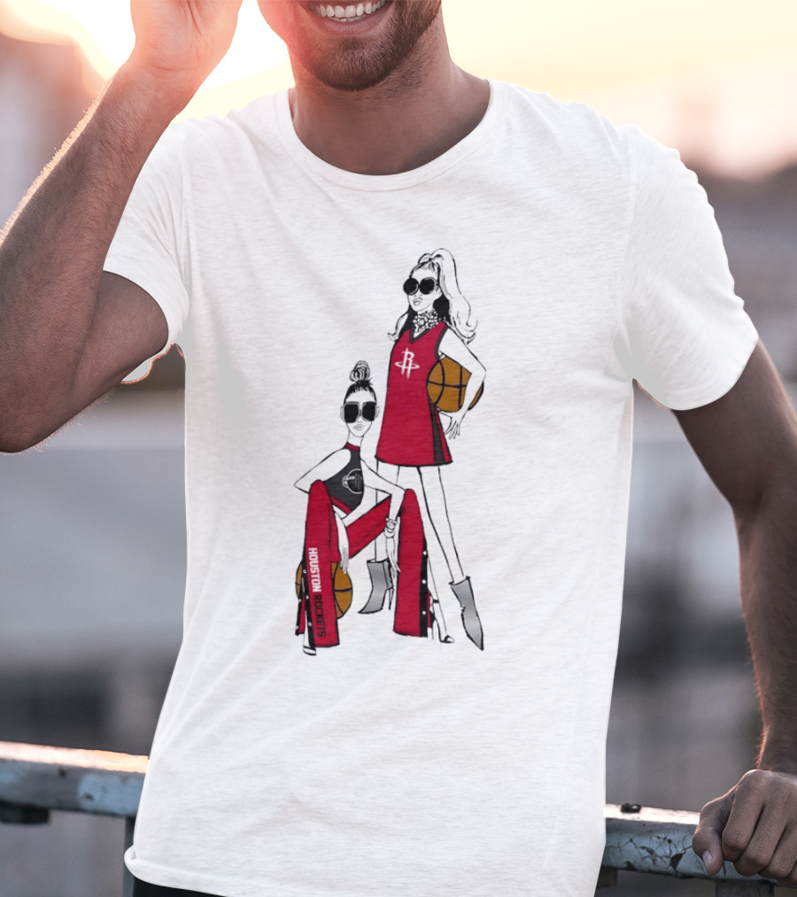 Houston Rockets G-III 4Her Basketball Girls Fitted Red Fashion Style With Basketballs T-Shirt