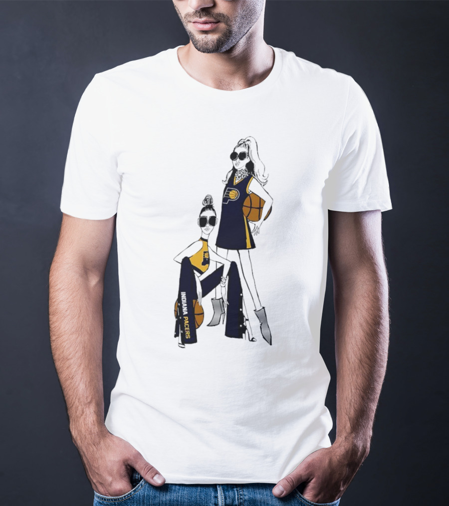 Indiana Pacers G-III 4Her Basketball Girls Fitted Fashion Illustration With Basketballs T-Shirt