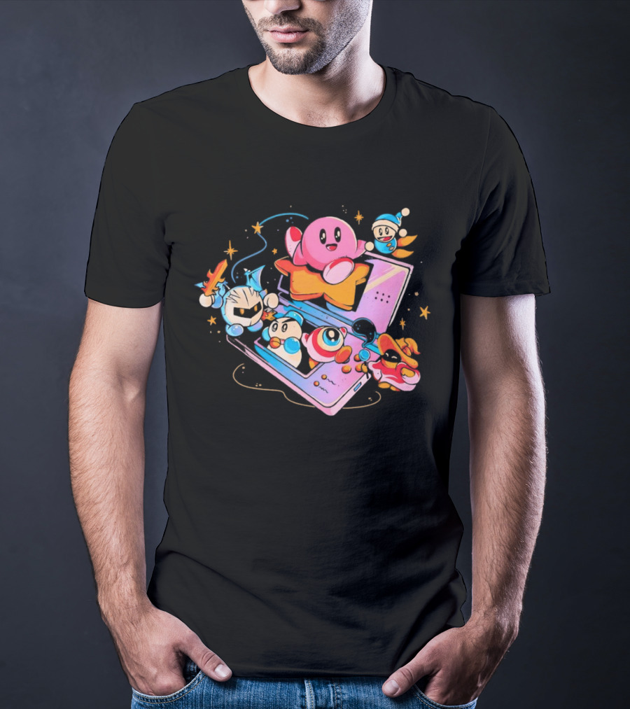 Kirby And Friends Adventure On Pink Portable Game Console T-Shirt