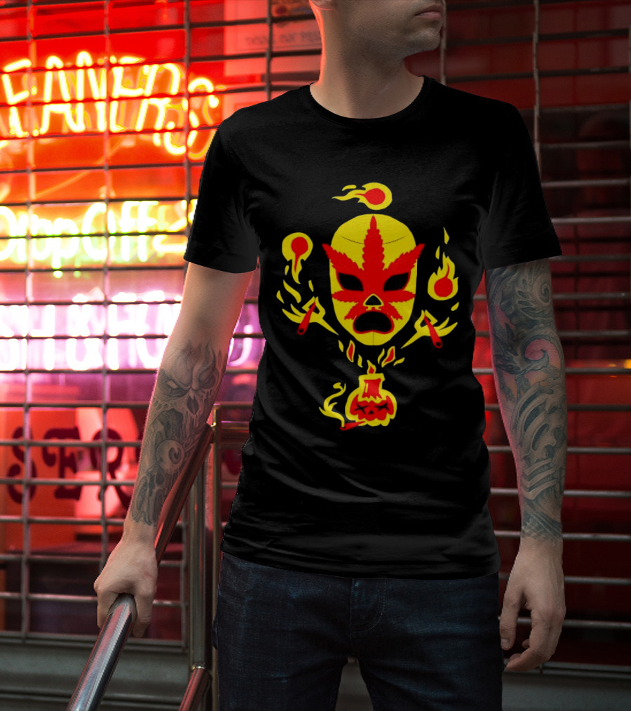 The Ablazing Blitzed Brothers Flaming Leaf Mask T-Shirt