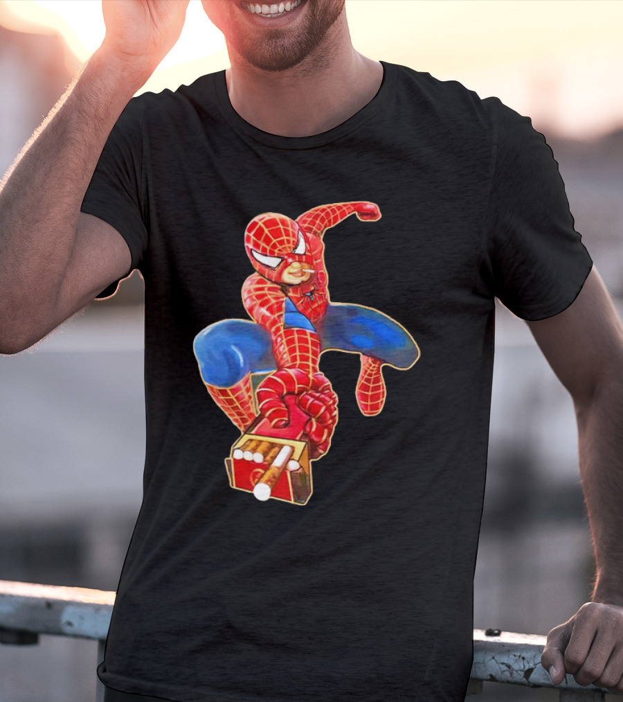 Spiderman Funny Smoking Man Superhero T-Shirt