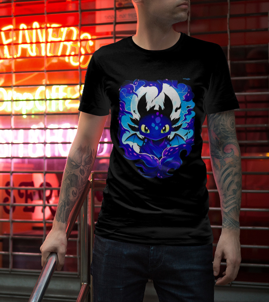 Toothless How To Train Your Dragon Darkness Cartoon Blue Flame T-Shirt