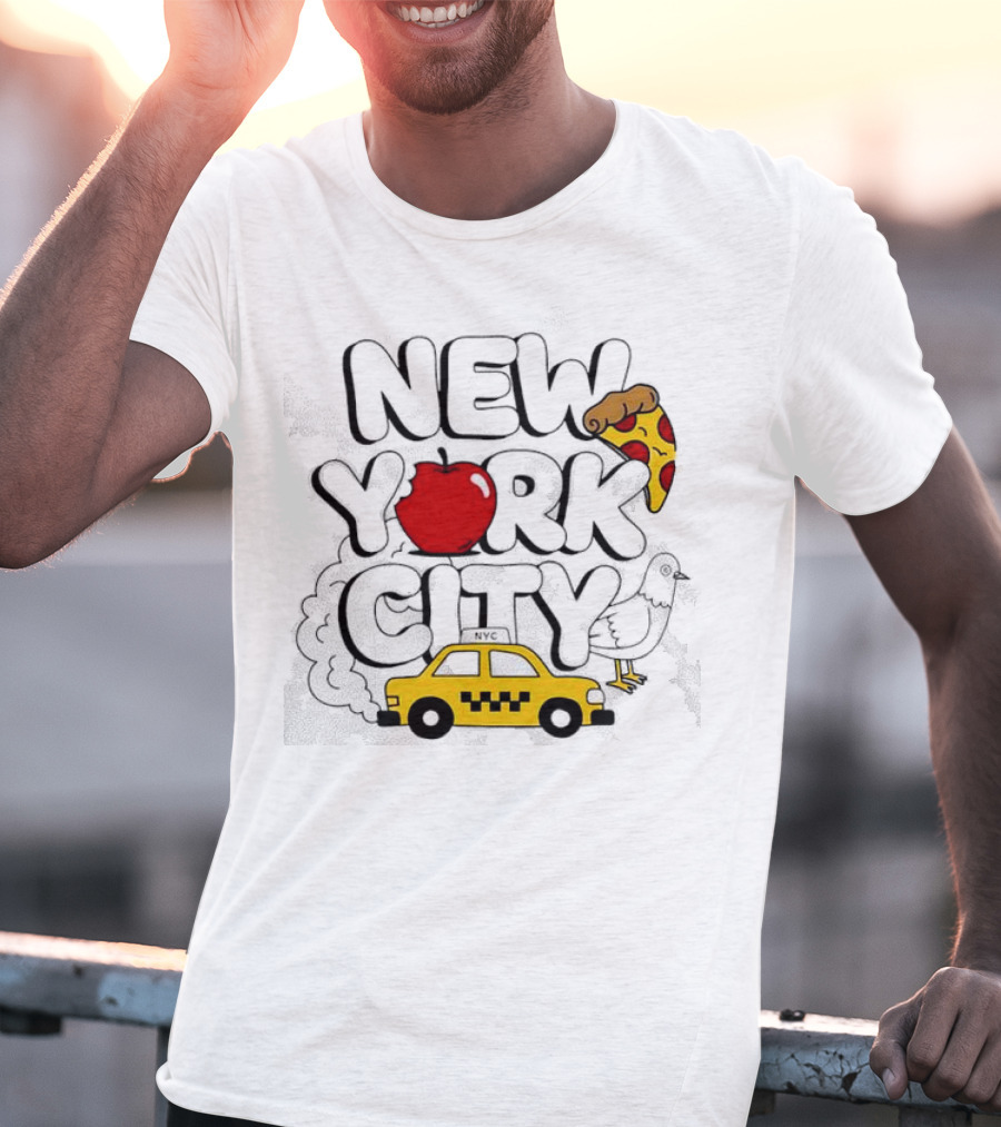 NEW YORK CITY Apple Pizza Taxi Pigeon T-Shirt